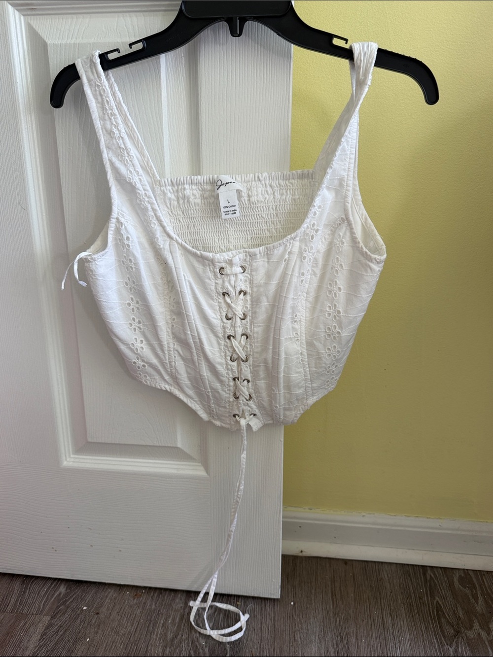 Eyelet Lace-Up White Cropped Tank Top